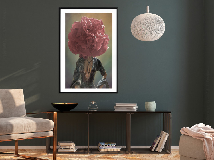 Wall Poster Floral Thoughts - abstract woman with a red flower on her head 127245 additionalImage 23