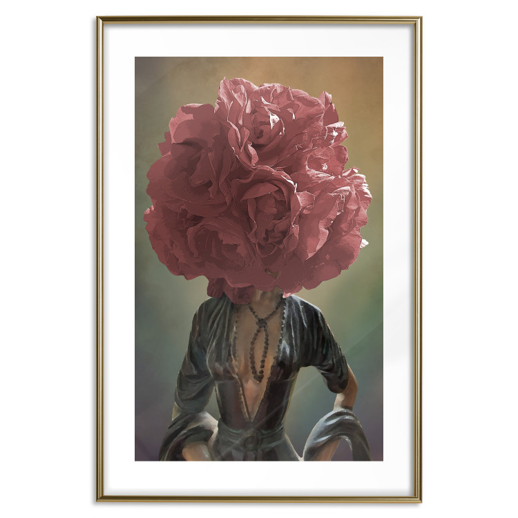 Wall Poster Floral Thoughts - abstract woman with a red flower on her head 127245 additionalImage 14