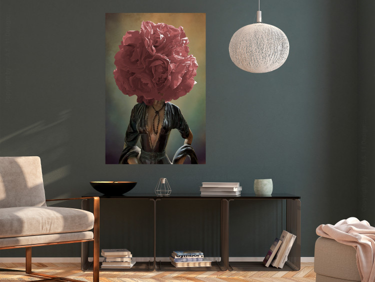 Wall Poster Floral Thoughts - abstract woman with a red flower on her head 127245 additionalImage 4