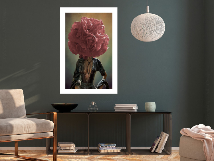 Wall Poster Floral Thoughts - abstract woman with a red flower on her head 127245 additionalImage 5