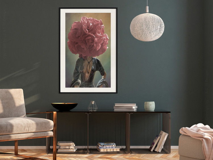 Wall Poster Floral Thoughts - abstract woman with a red flower on her head 127245 additionalImage 24