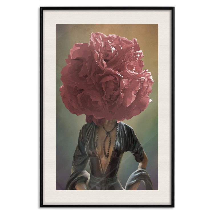 Wall Poster Floral Thoughts - abstract woman with a red flower on her head 127245 additionalImage 19