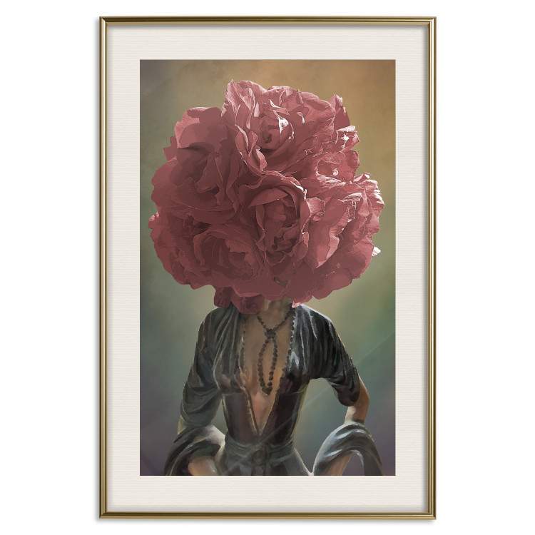 Wall Poster Floral Thoughts - abstract woman with a red flower on her head 127245 additionalImage 20