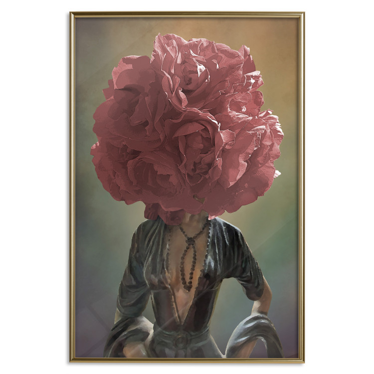Wall Poster Floral Thoughts - abstract woman with a red flower on her head 127245 additionalImage 21