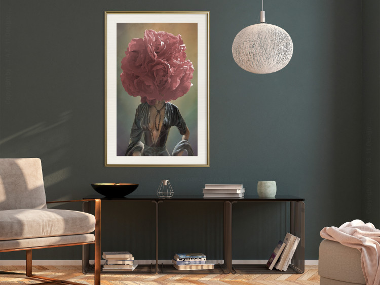 Wall Poster Floral Thoughts - abstract woman with a red flower on her head 127245 additionalImage 22