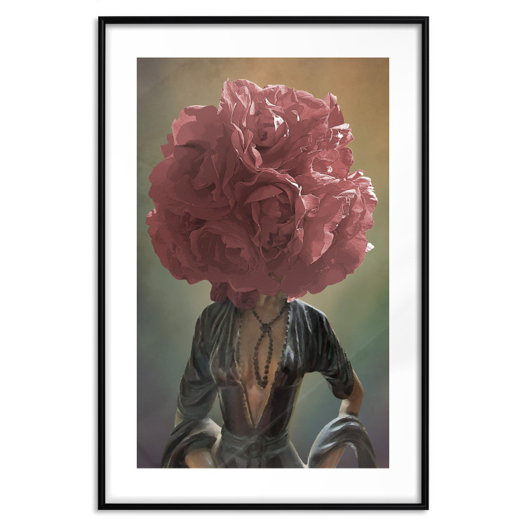Wall Poster Floral Thoughts - abstract woman with a red flower on her head 127245 additionalImage 17