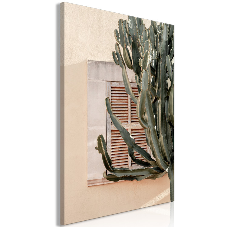 Canvas Print Spikes of Green (1-part) vertical - cactus landscape against a building backdrop 129445 additionalImage 2