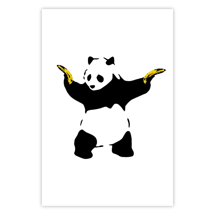Poster Panda with Guns - black and white animal holding bananas on a white background 132445
