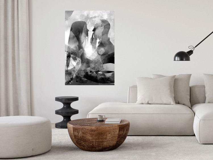 Poster Silent Whispers - black and white couple in an abstract gray composition 134445 additionalImage 9