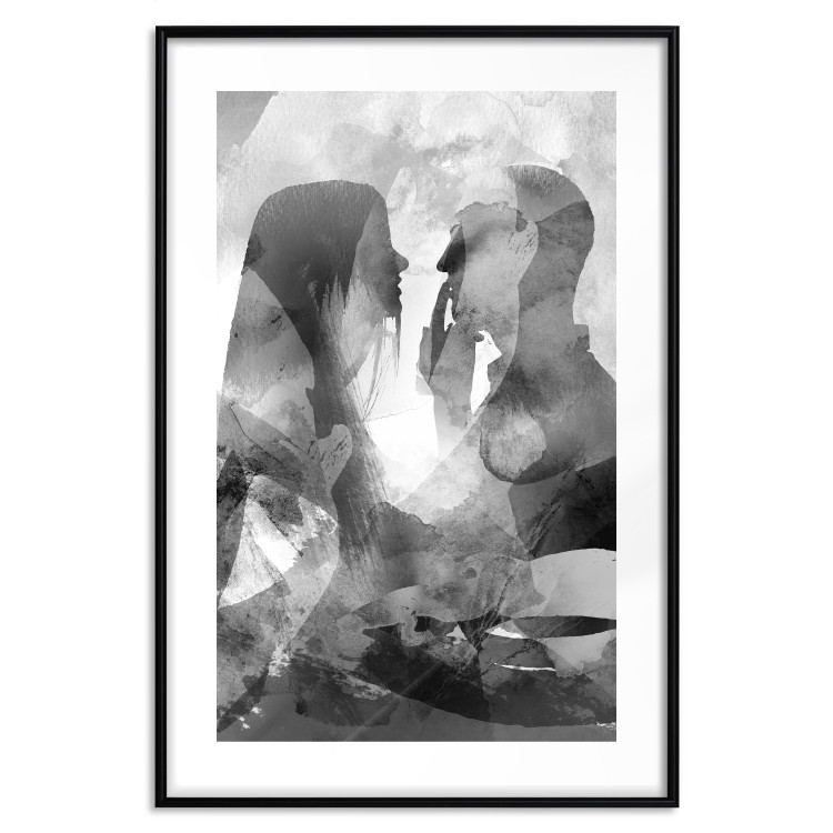 Poster Silent Whispers - black and white couple in an abstract gray composition 134445 additionalImage 15