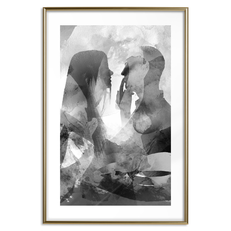 Poster Silent Whispers - black and white couple in an abstract gray composition 134445 additionalImage 14