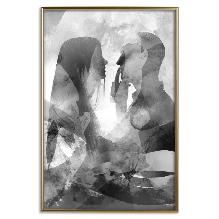 Poster Silent Whispers - black and white couple in an abstract gray composition 134445 additionalImage 17