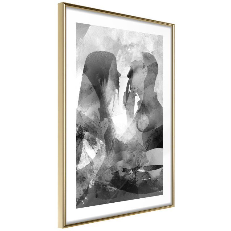 Poster Silent Whispers - black and white couple in an abstract gray composition 134445 additionalImage 4