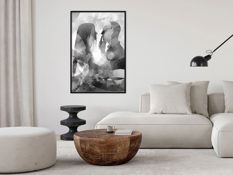 Poster Silent Whispers - black and white couple in an abstract gray composition 134445 additionalImage 10
