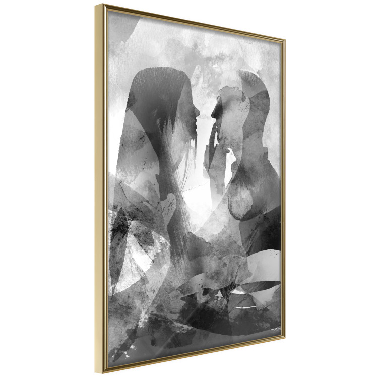 Poster Silent Whispers - black and white couple in an abstract gray composition 134445 additionalImage 2