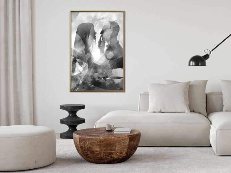 Poster Silent Whispers - black and white couple in an abstract gray composition 134445 additionalImage 11