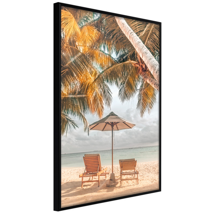 Wall Poster Palm Umbrella - tropical beach landscape with sunbeds against the sea 136045 additionalImage 2