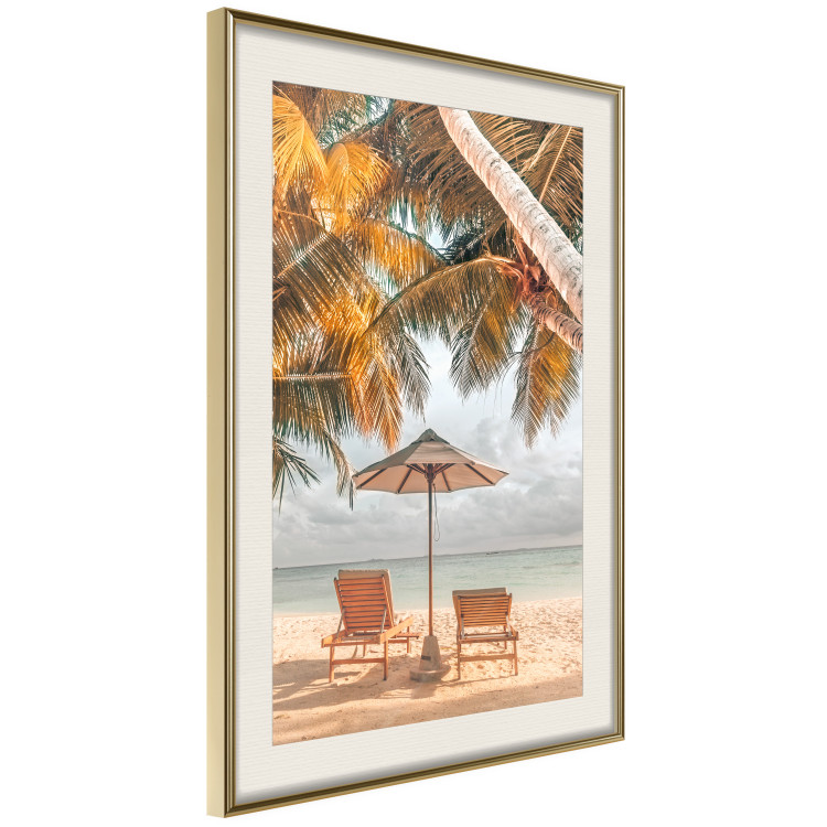 Wall Poster Palm Umbrella - tropical beach landscape with sunbeds against the sea 136045 additionalImage 7