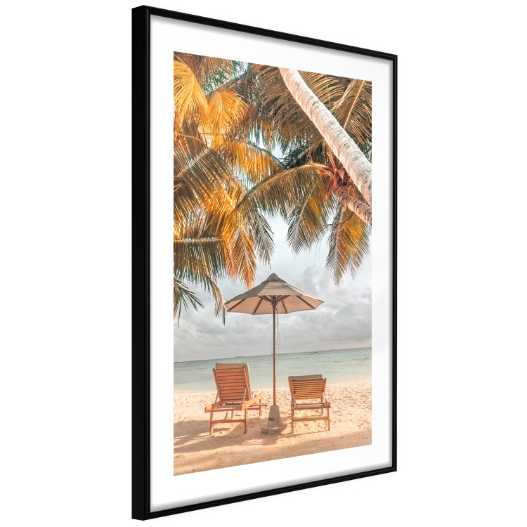 Wall Poster Palm Umbrella - tropical beach landscape with sunbeds against the sea 136045 additionalImage 7