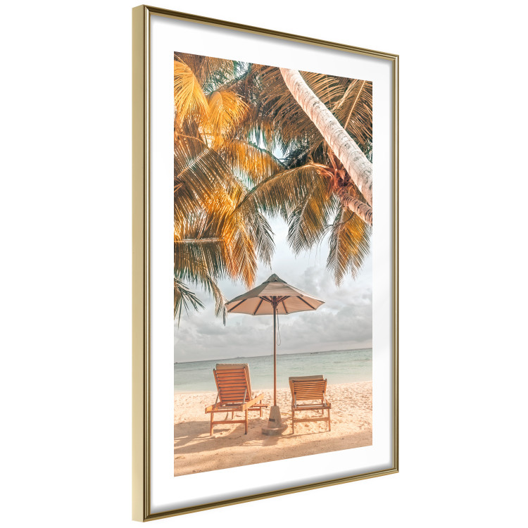 Wall Poster Palm Umbrella - tropical beach landscape with sunbeds against the sea 136045 additionalImage 8