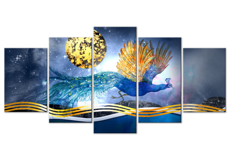 Canvas Print Fantasy Landscape (5-piece) Wide - colorful bird and moon 143445
