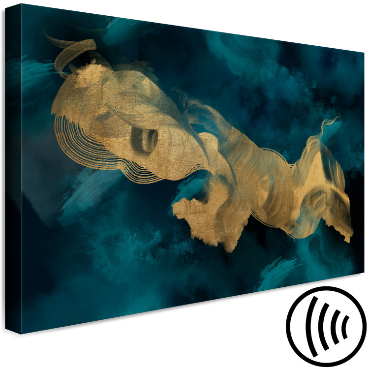 Canvas Art Print Before the Storm (1-piece) Wide - golden abstraction with emerald background 143745 additionalImage 6
