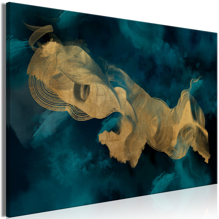 Canvas Art Print Before the Storm (1-piece) Wide - golden abstraction with emerald background 143745 additionalImage 2