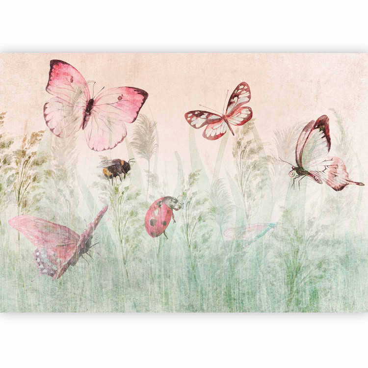 Photo Wallpaper Landscape - nature motif with butterflies and ladybirds among tall grasses 143845 additionalImage 1