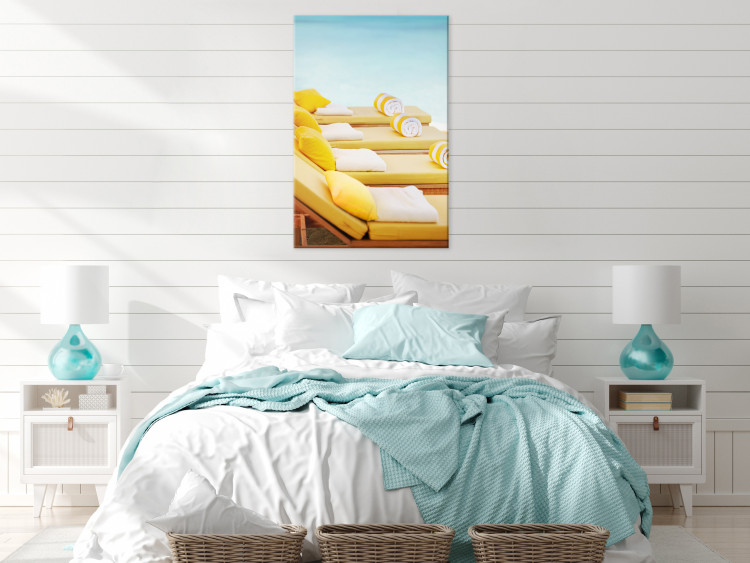 Canvas Art Print Holiday Relaxation (1-piece) - yellow sun loungers and blue sea in the background 144145 additionalImage 3