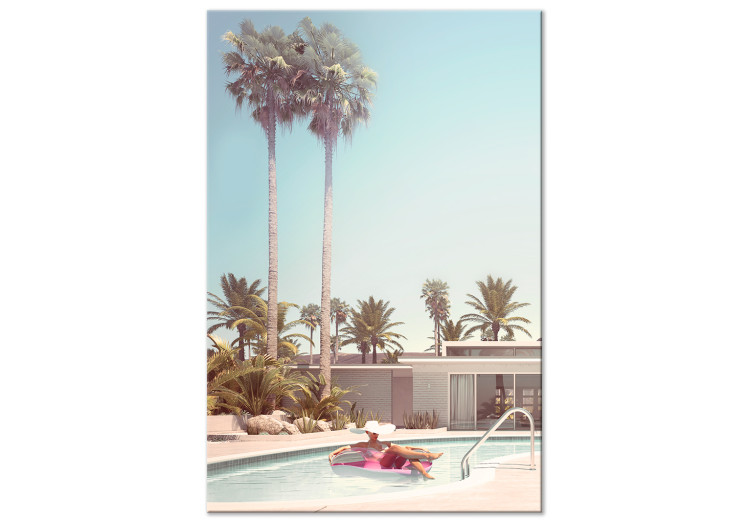Canvas Print Palm Trees - Holiday Relaxation at the Swimming Pool Surrounded by Sunny Nature 144345
