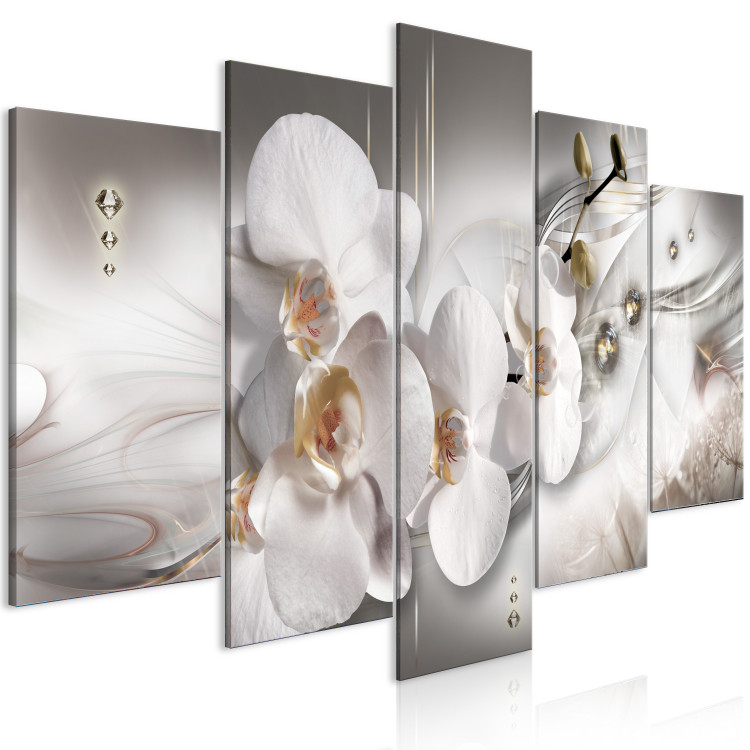Canvas Art Print White Orchid - Composition with White Flowers with Pearls and Diamonds 146445 additionalImage 2