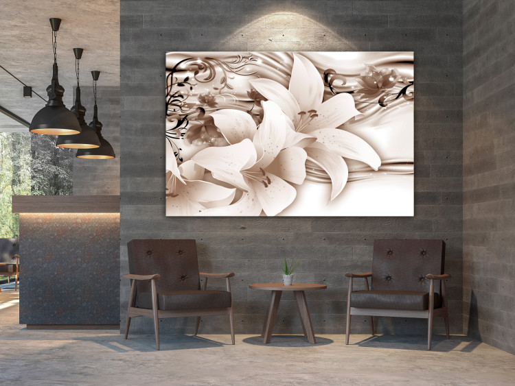 Canvas Art Print Sepia Lilies - Delicate Flowers With an Organic Ornament 148445 additionalImage 3
