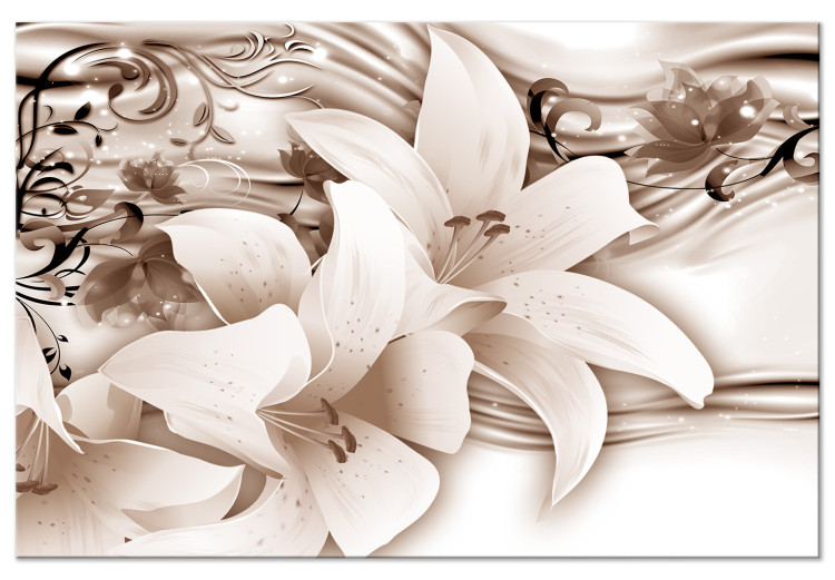 Canvas Art Print Sepia Lilies - Delicate Flowers With an Organic Ornament 148445