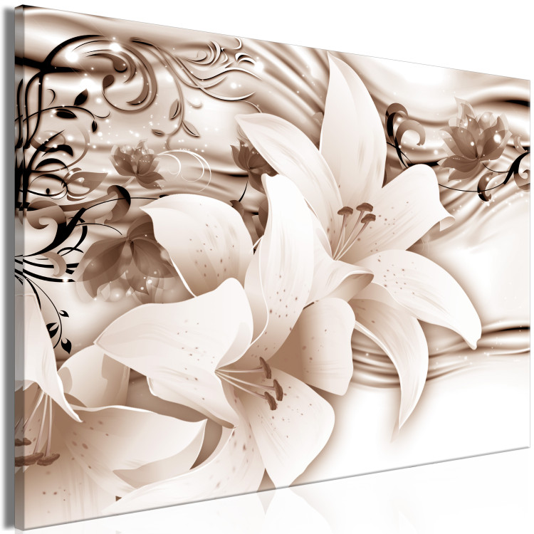 Canvas Art Print Sepia Lilies - Delicate Flowers With an Organic Ornament 148445 additionalImage 2