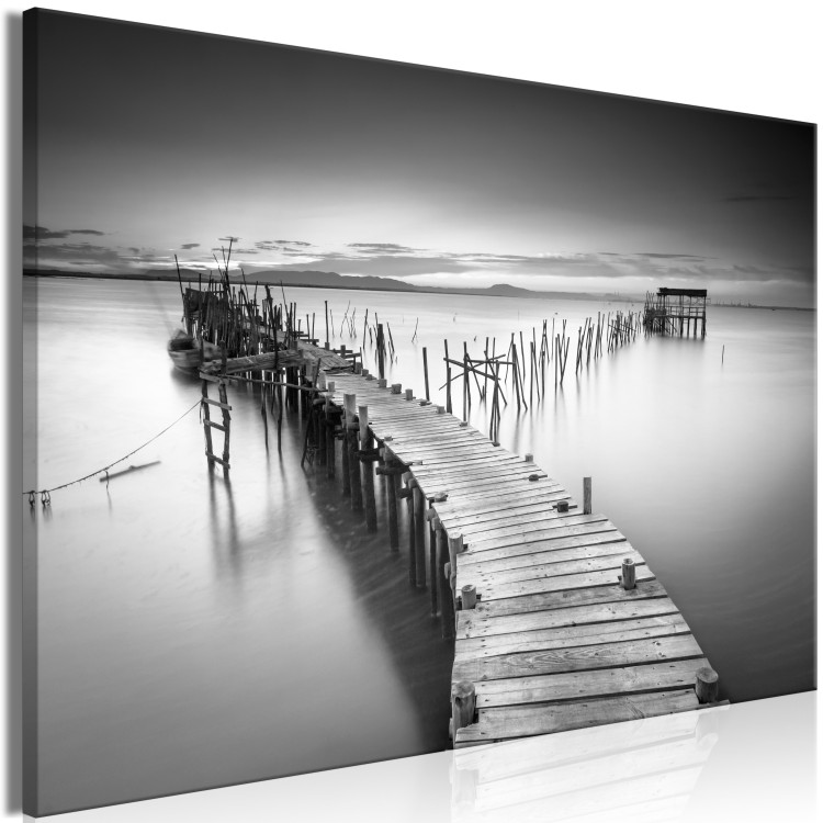 Canvas Bridge Over the Lake - Black and White Landscape at Sunset 149745 additionalImage 2