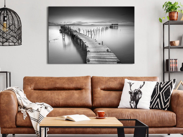 Canvas Bridge Over the Lake - Black and White Landscape at Sunset 149745 additionalImage 3