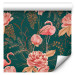Wallpaper Flamingo Pattern - Birds and Flowers Among Leaves on a Turquoise Background 150045 additionalThumb 1