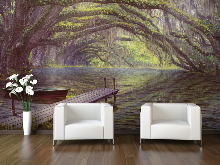 Wall Mural Silence and Harmony - Summer Landscape with a Lake and Boat Surrounded by Trees 60245