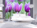 Photo Wallpaper Purple Spring Tulips - Motif of Blooming Flowers with a Blurred Background 60345