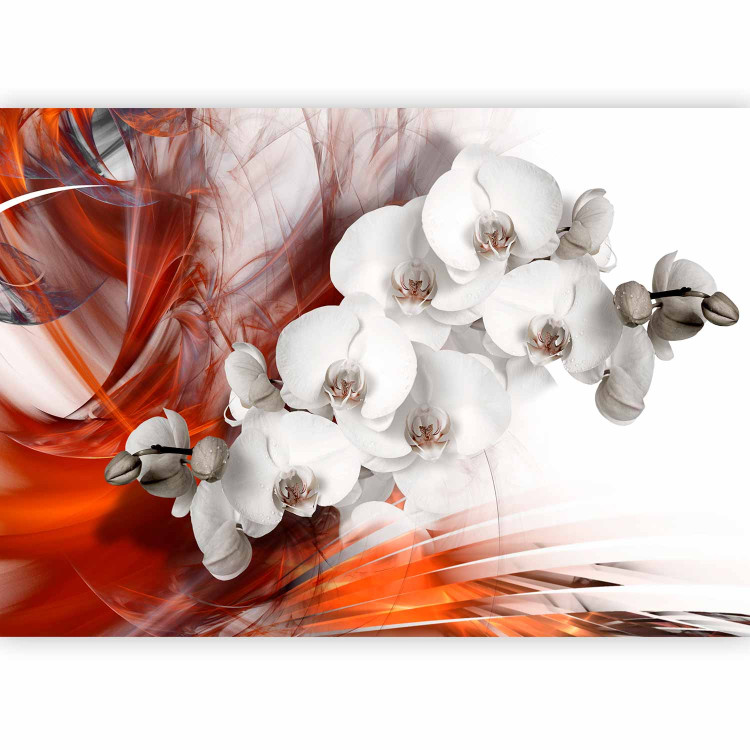 Wall Mural Flowers on Fire - Black and white orchid with orange smoke pattern 61845 additionalImage 1