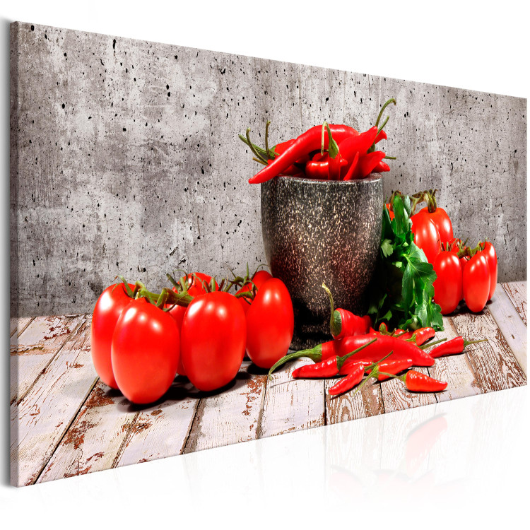Canvas Art Print Red Vegetables (1-part) Concrete Narrow - Still Life of Bell Peppers 107955 additionalImage 2
