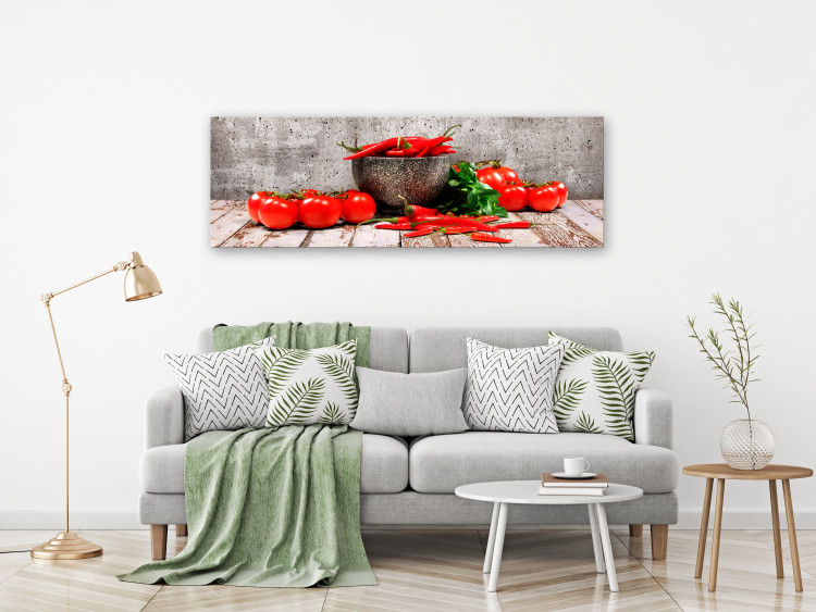 Canvas Art Print Red Vegetables (1-part) Concrete Narrow - Still Life of Bell Peppers 107955 additionalImage 3