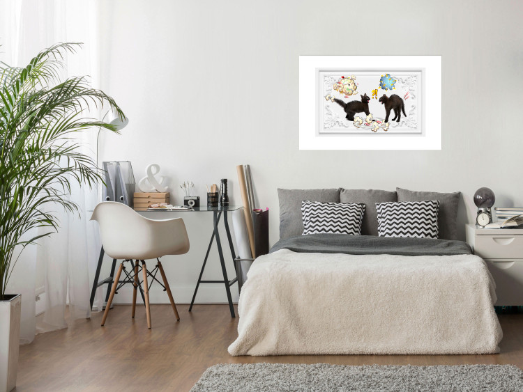 Wall Poster Cat quarrel - animals and comic elements on a background with ornaments 114355 additionalImage 2