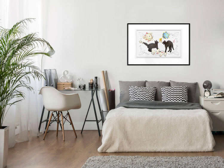 Wall Poster Cat quarrel - animals and comic elements on a background with ornaments 114355 additionalImage 4