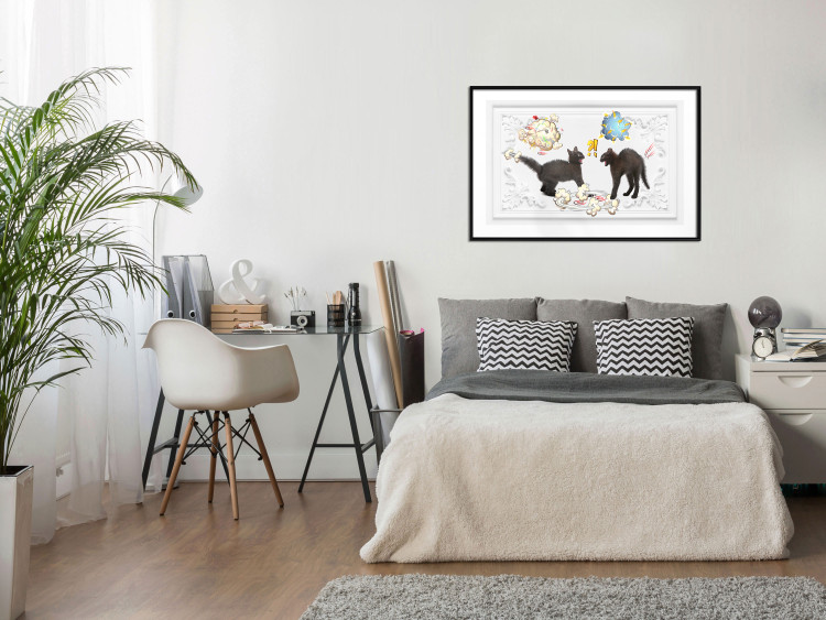 Wall Poster Cat quarrel - animals and comic elements on a background with ornaments 114355 additionalImage 3