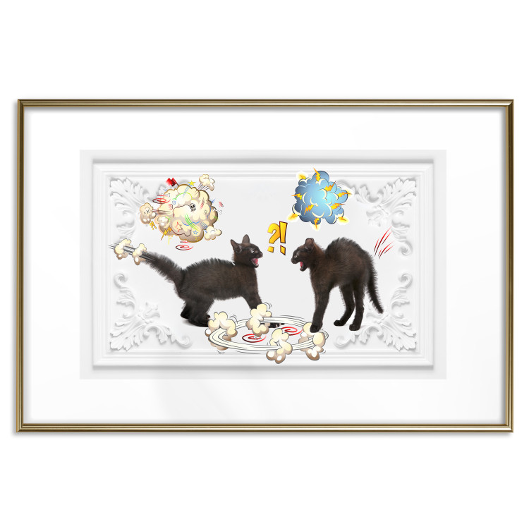 Wall Poster Cat quarrel - animals and comic elements on a background with ornaments 114355 additionalImage 14