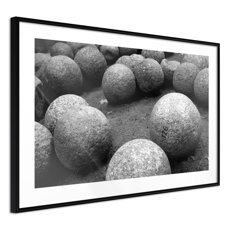 Wall Poster Stone balls - black and white composition with stones on dark soil 115055 additionalImage 2