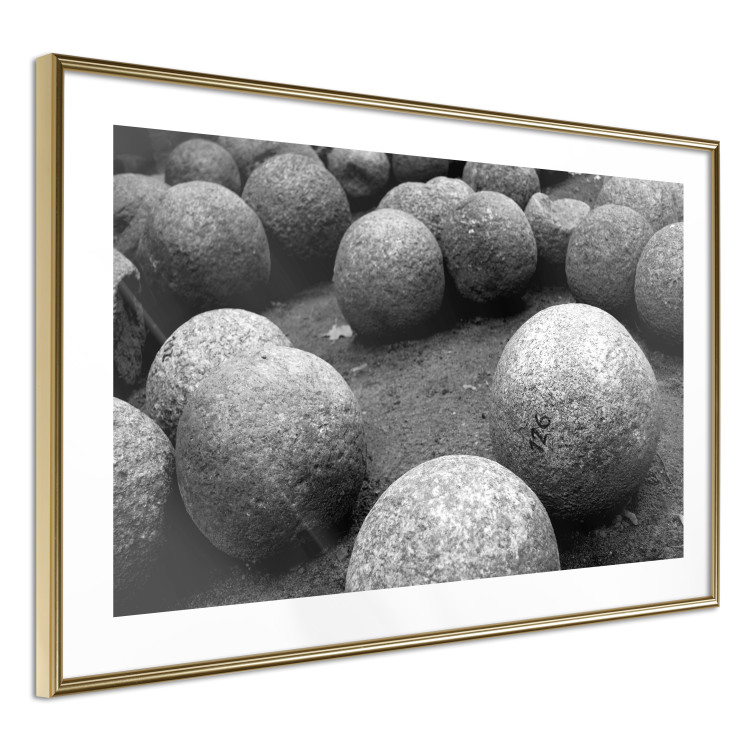 Wall Poster Stone balls - black and white composition with stones on dark soil 115055 additionalImage 3