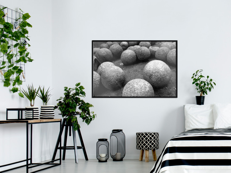 Wall Poster Stone balls - black and white composition with stones on dark soil 115055 additionalImage 12