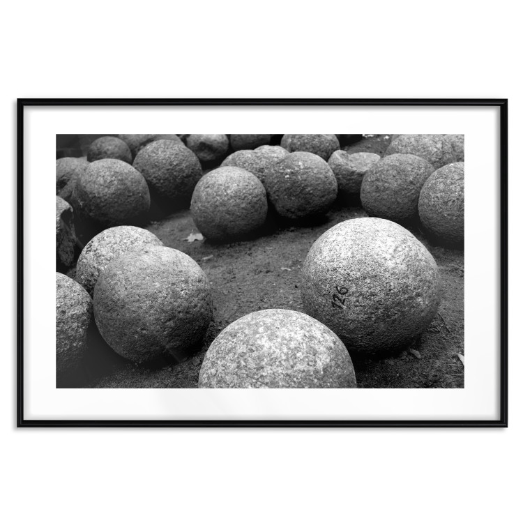 Wall Poster Stone balls - black and white composition with stones on dark soil 115055 additionalImage 15